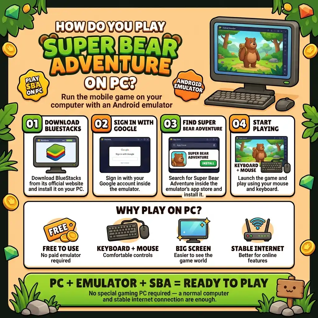 How do you play Super Bear Adventure on PC?